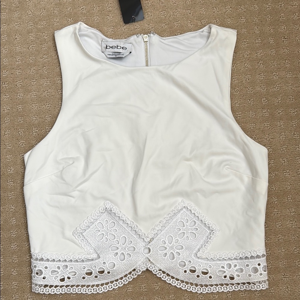Bebe White Lace Trim Women's Top
